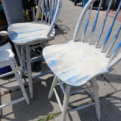 distressed white and blue swivel bar stool  $40 Each