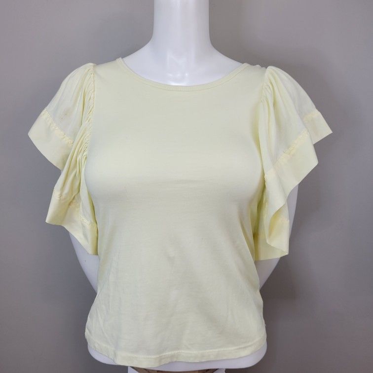 Habitual Girl Pale Lemon Yellow Flutter Sleeves T-Shirt Top NWT Girls Size 10