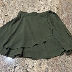 New Francesca’s Blue Rain Army Green Mock Wrap Skirt, Women’s Size Medium 19” From Top Of The Skirt, WaistTo The Hem