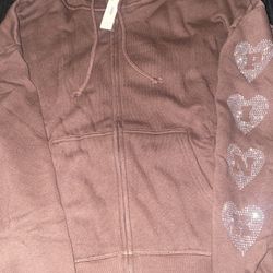 Victoria’s Secret Ivy Fleece Campus Full-Zip Hoodie Ganache Vday Shine $69.95 Retail Women’s Medium NEW