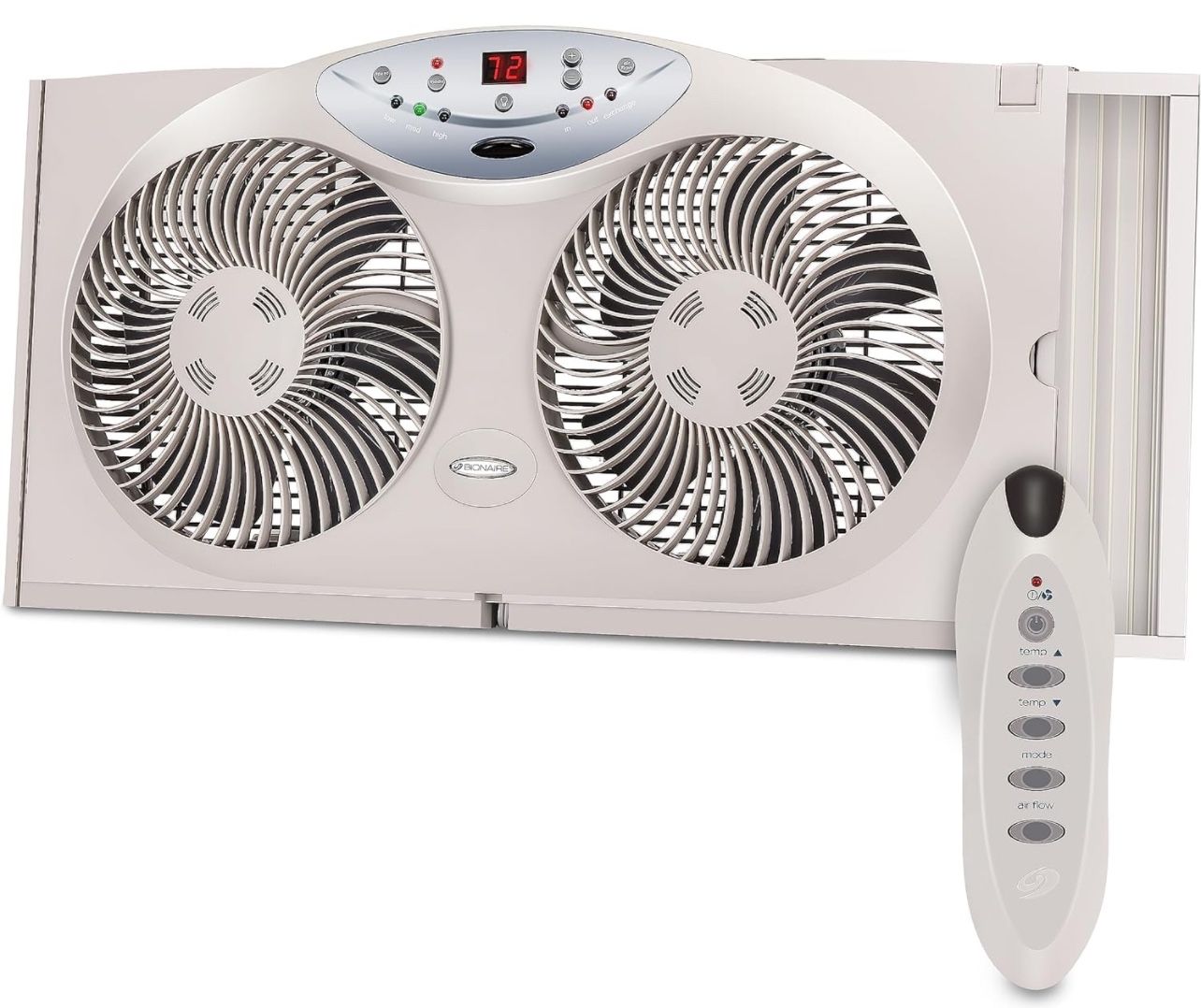 Bionaire 8.5" Twin Window Fan with Reversible Airflow, 3 Speeds, Remote Control