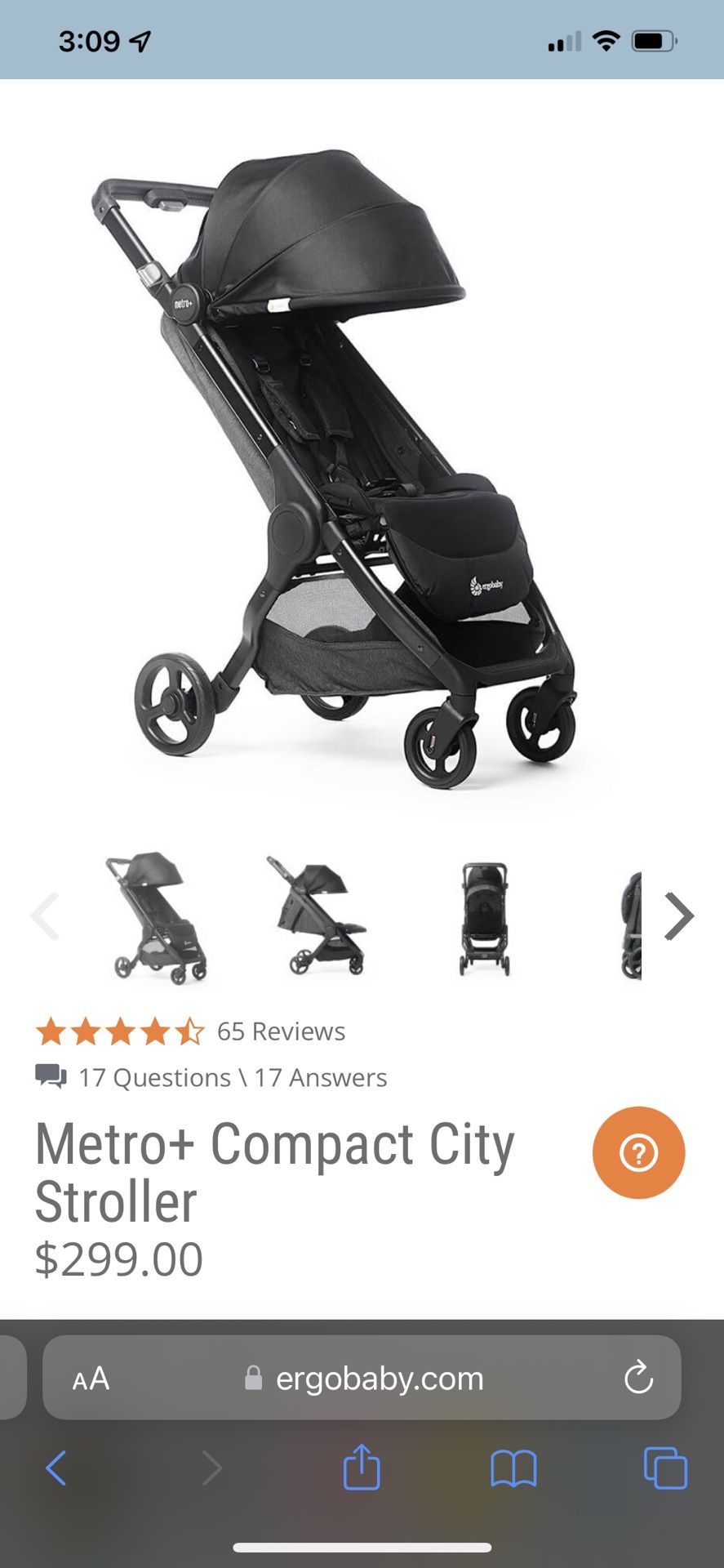 Ergobaby Metro Stroller + Support Bar & Travel Bag