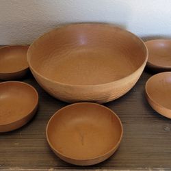 Vintage MCM AGATIZED Wood Salad Bowl Set 6 Piece ELLINGER Set- 5x#60 & 1x#100