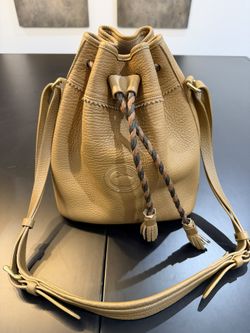 Classic Dooney & Bourke Brown Pebbled Leather Drawstring Bucket Bag Made In USA