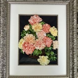 Framed Floral 3D Wall Art, Ribbon Embroidery