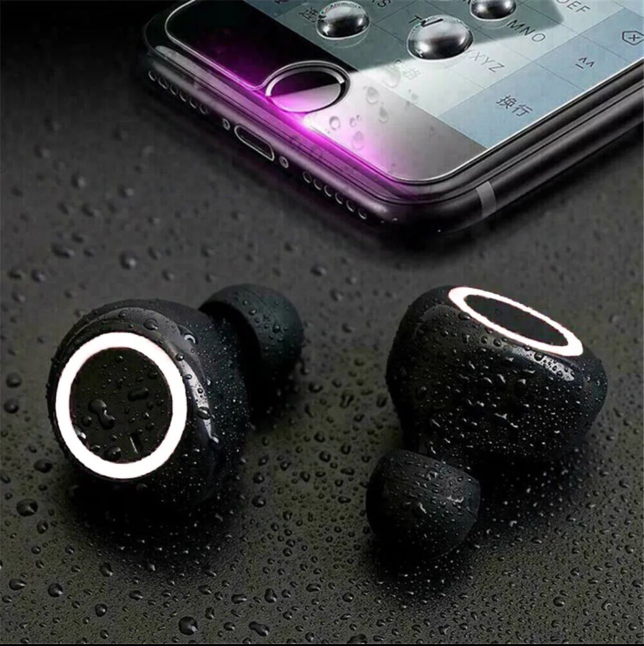 BLACK WIRELESS EARBUDS HEADPHONES