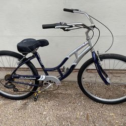 26” Schwinn Jaguar 7 Speed Unisex Cruise In Two Tone Navy Blue N Metallic Grey