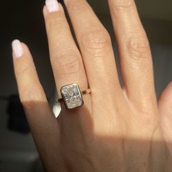 3ct Radiant Moissanite Ring - 14k Gold Bezel