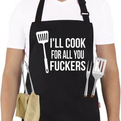 Cooking Apron Funny Chef Kitchen with 2 Pockets, Adjustable Neck Strap 40” long (Black)