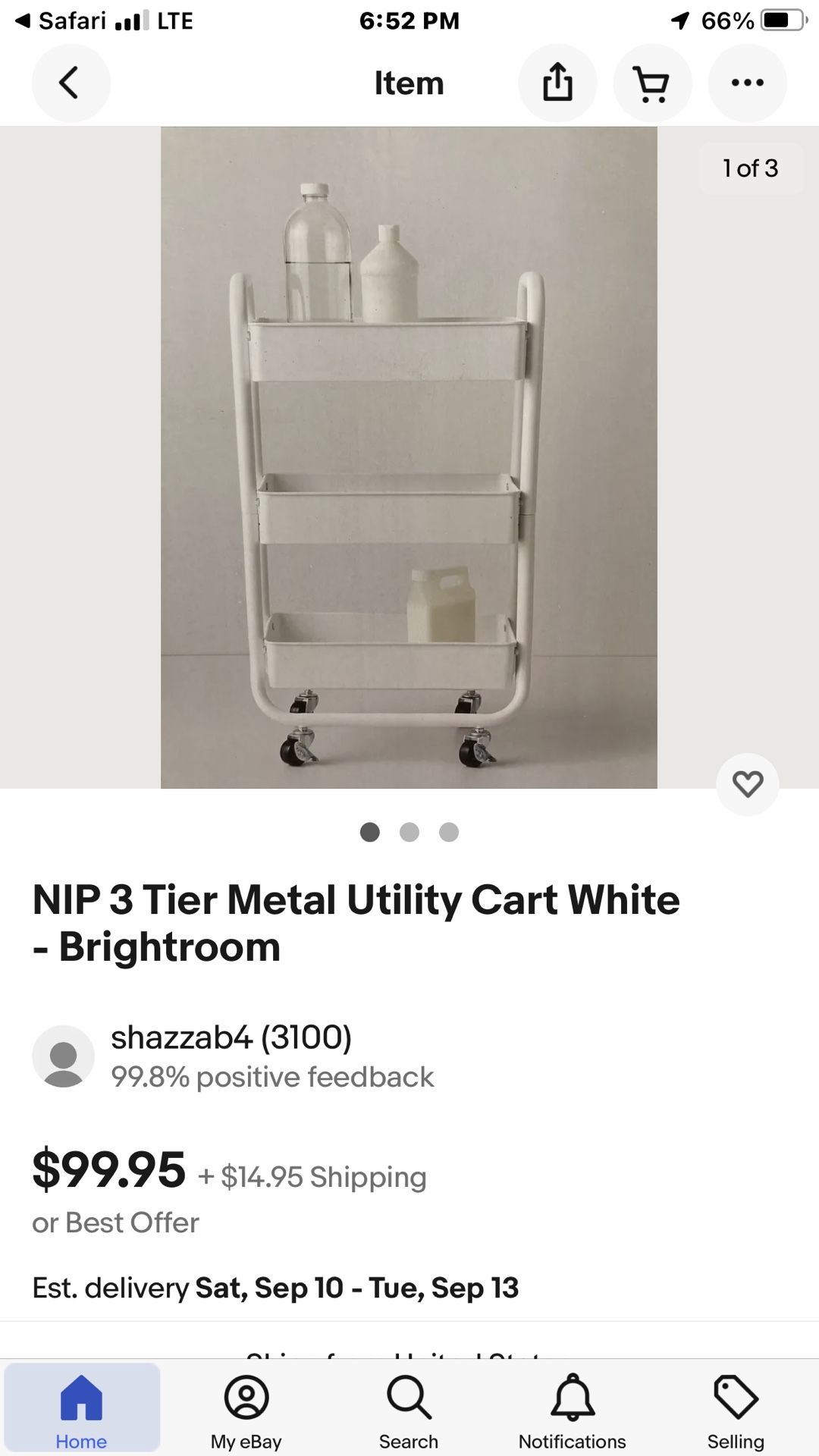 ***Reduced.!!**BrightRoom 3 Tier Utility Cart ..Green-NEW