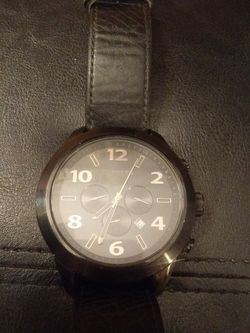 Express water resistant, stainless steel, black leather band