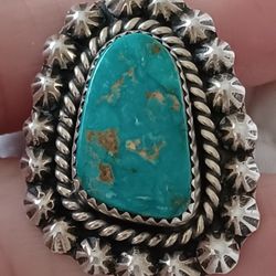 Vintage NATIVE JOHNNY JOHNSON " JJ" STERLING SILVER TURQUOISE RING- SZ6