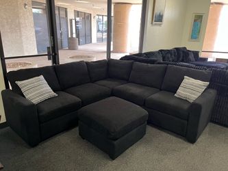 Black Fabric Sectional Sofa with Ottoman
