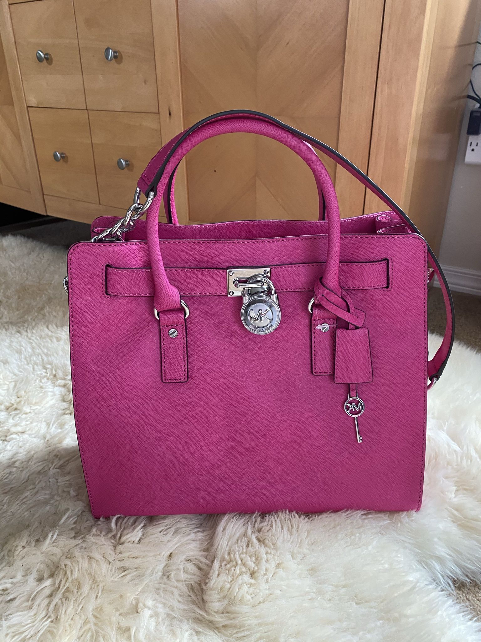 Michael Kors Large Hamilton Raspberry Pink Saffiano Leather Tote Bag
