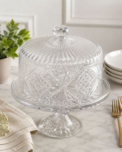 Vintage Glass Cake Stand with Dome Cover – Excellent Condition