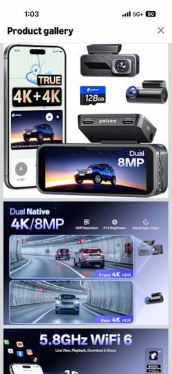 Brand new S1 Pro Native 4K + 4K Dash Cam Front and Rear, 128GB Card Included 8MP Dual HDR Dash Camera for Cars, 5.8GHz WiFi 30MB/s Download, GPS, Voic