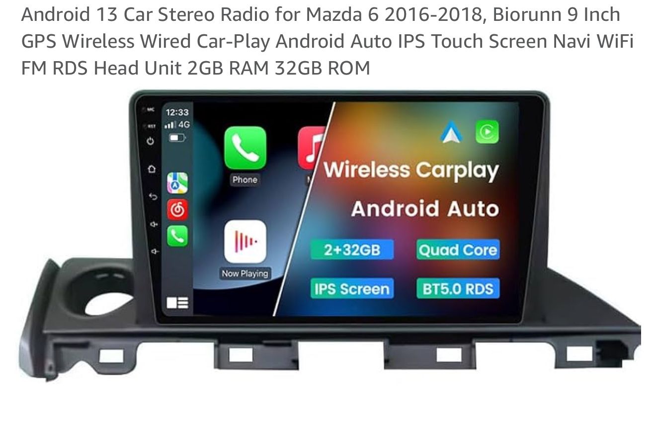 Android 13 Car Stereo Radio for Mazda 6 2016-2018, Biorunn 9 Inch