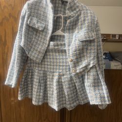 Blue Jacket And Skirt Set