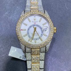 Super Iced 42mm Rolex "Bust Down" Sky Dweller with 37 cts of VVS1 Stones  Stone Shape: Round Brilliant Cut  → Stone Weight: 29 CT Ct Approx.  - Stone 