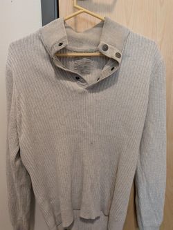 Express Beige Ribbed Snap Collar Mock Neck Sweater