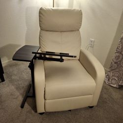 Cream Leather Recliner With Computer Table