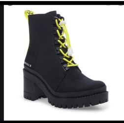Black Heeled Steve Madden Boots with Neon Laces