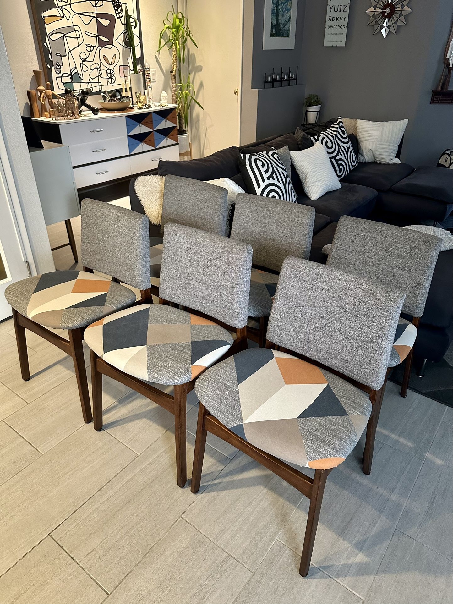 Set of 6 Article Danish Mid Century style Nosh Quarry Gray Walnut Dining Chairs