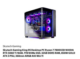 Skytech Gaming King 95 Desktop PC Ryzen 7 7800X3D NVIDIA RTX 5060 Ti 16GB, 1TB NVMe SSD, 32GB DDR5 R