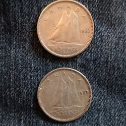 1952  & 1953  Silver 10 Cent Canada Dimes Key Dates