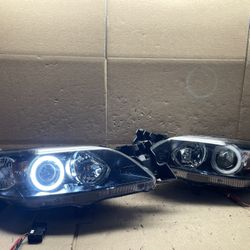 #OH137 2004-2009 Mazda 3 Sedan Halo LED Halogen Headlight Pair