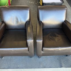 2 Faux Brown Leather Chairs