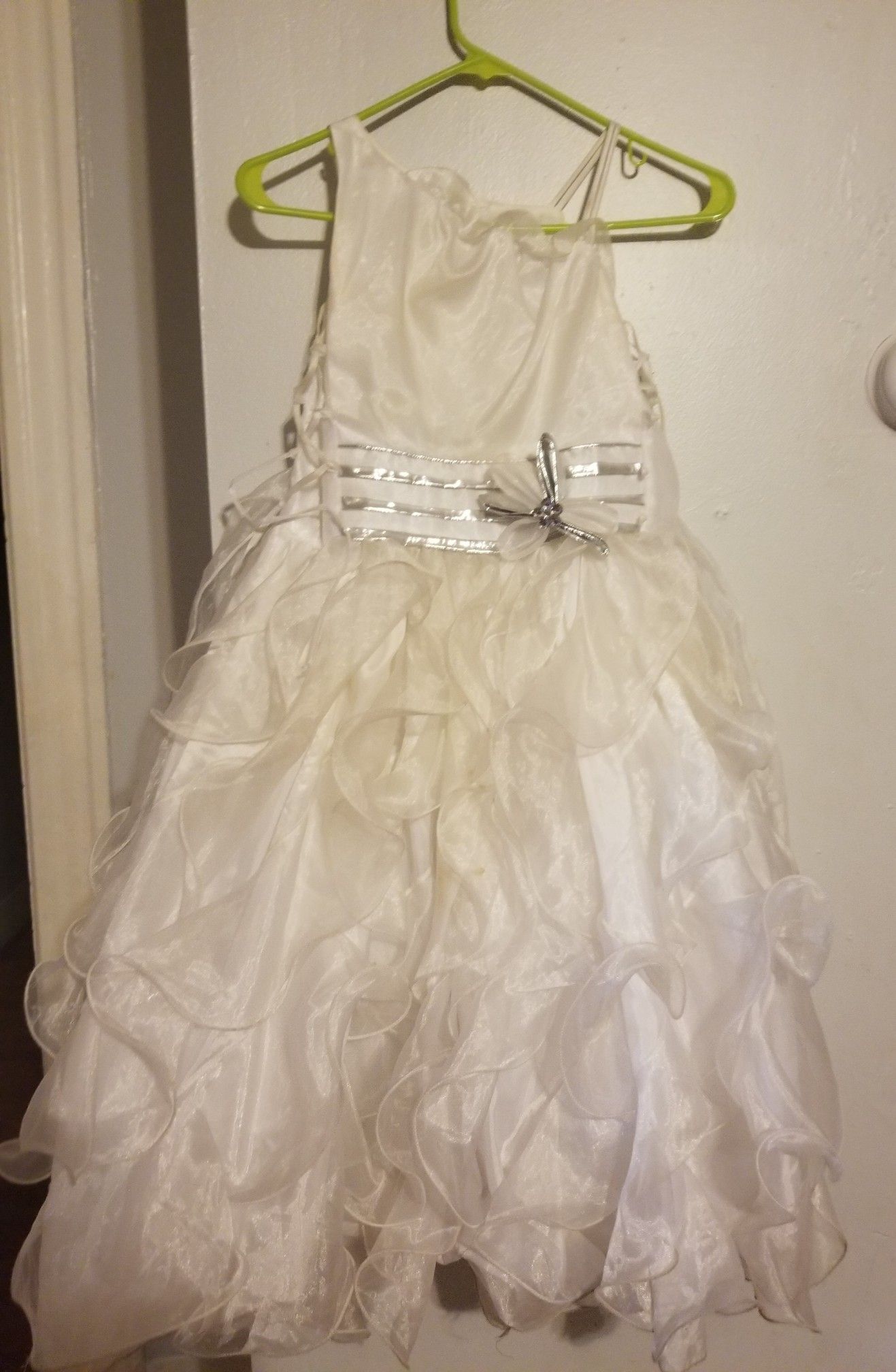 Girls white dress size 8 used once for a wedding .