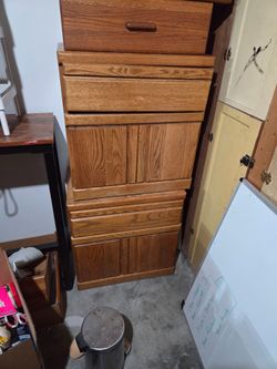 2 Oak Wood Storage Cabinet with Drawers, Nightstand, matching 9 drawer dresser