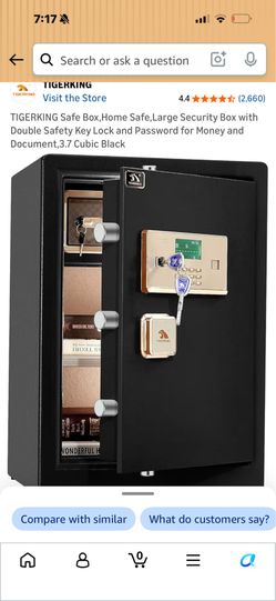 TIGERKING Home Safe Box, Digital Keypad, Double Key Lock, 3.7 Cubic Black