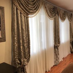 Curtains Olive Green With Tassles (High Quality)