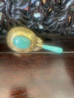 Vintage Asian ornate small vanity hand mirror