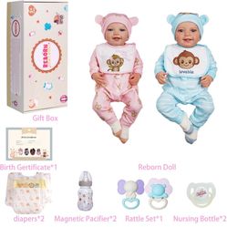BABESIDE Reborn Baby Dolls Twins, 20 inch Realistic Newborn Real Life Baby Boy Girl Dolls Lifelike S