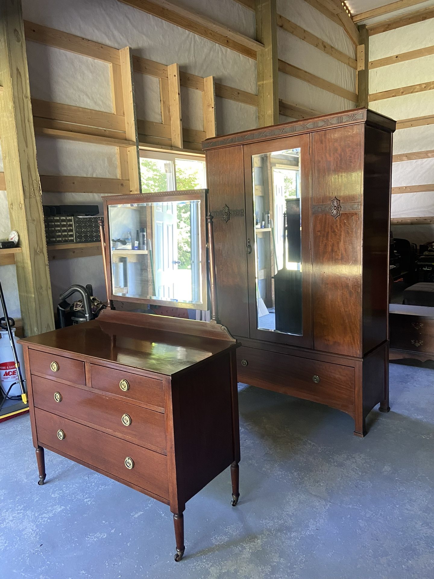 Antique English Wardrobe & Dresser Set