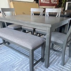 6 Pc Dining Table Set With Bench