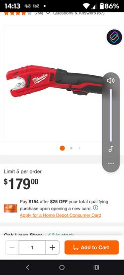 Milwaukee 2471 20 copper tubing cutter goes for 179 at home Depot I will sell it for75 mm