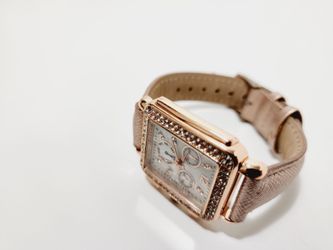 Rose Gold Women's Watch Square Q.uartz Rhinestones Leather