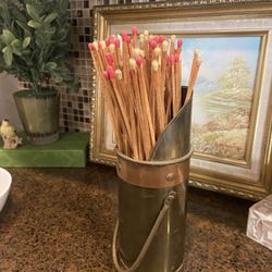 Vintage Copper And Brass Fireplace Long Matchstick Holder