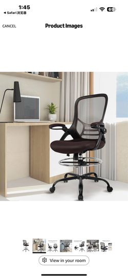 Hylone Drafting Chair, Tall Office Chair Standing Desk Chair Brown Mesh High-Back Drafting Stool with Flip-Up Arms, Adjustable Foot Ring, Brown