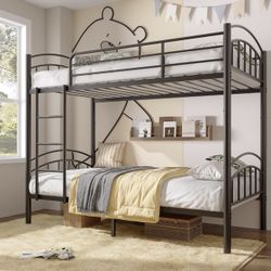 Twin Over Twin Bunk Bed Frame, Convertible to 2 Separate Twin Beds, Metal Bed Frame with Removable Ladder & Guardrails, Space Saving Design (Black)