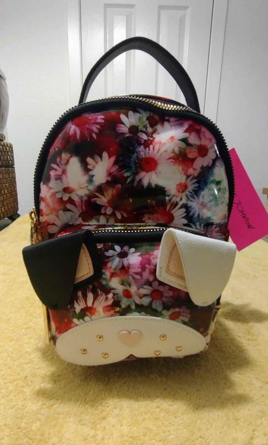 BETSEY JOHNSON FLORAL PUPPY FACED MINI BACK PACK