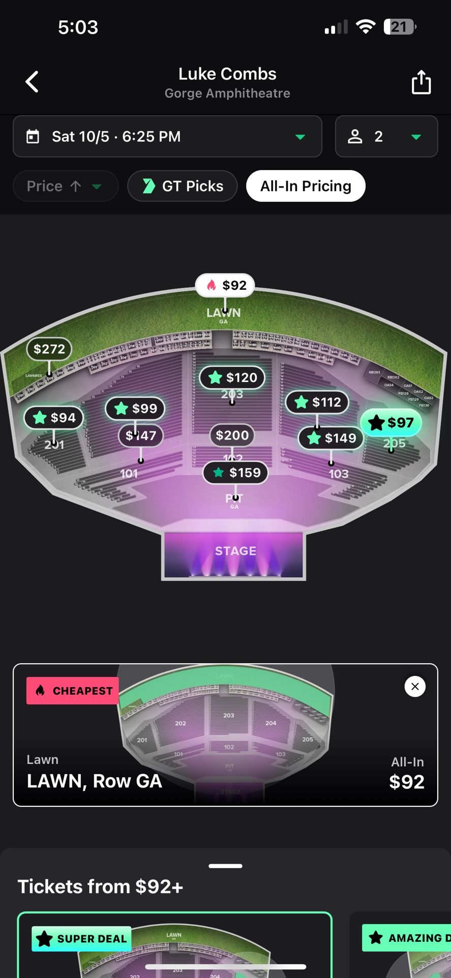 2 Luke Combs Lawn Tickets ! Sat 10/5