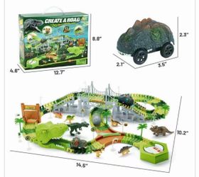 305 PCs Dinosaur Road Race Set Flexible Train Tracks with 8 Dinosaurs Kid Gift
