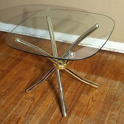 Vintage Mid Century Hollywood Regency Brass Plated Jax Glass Top Side End Accent Table, Only Have One.  