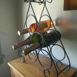 SIX BOTTLE WINE RACK RUSTIC ROD IRON METAL HALF CASE CAPACITY ORNATE PYRAMID  STACK DESIGN