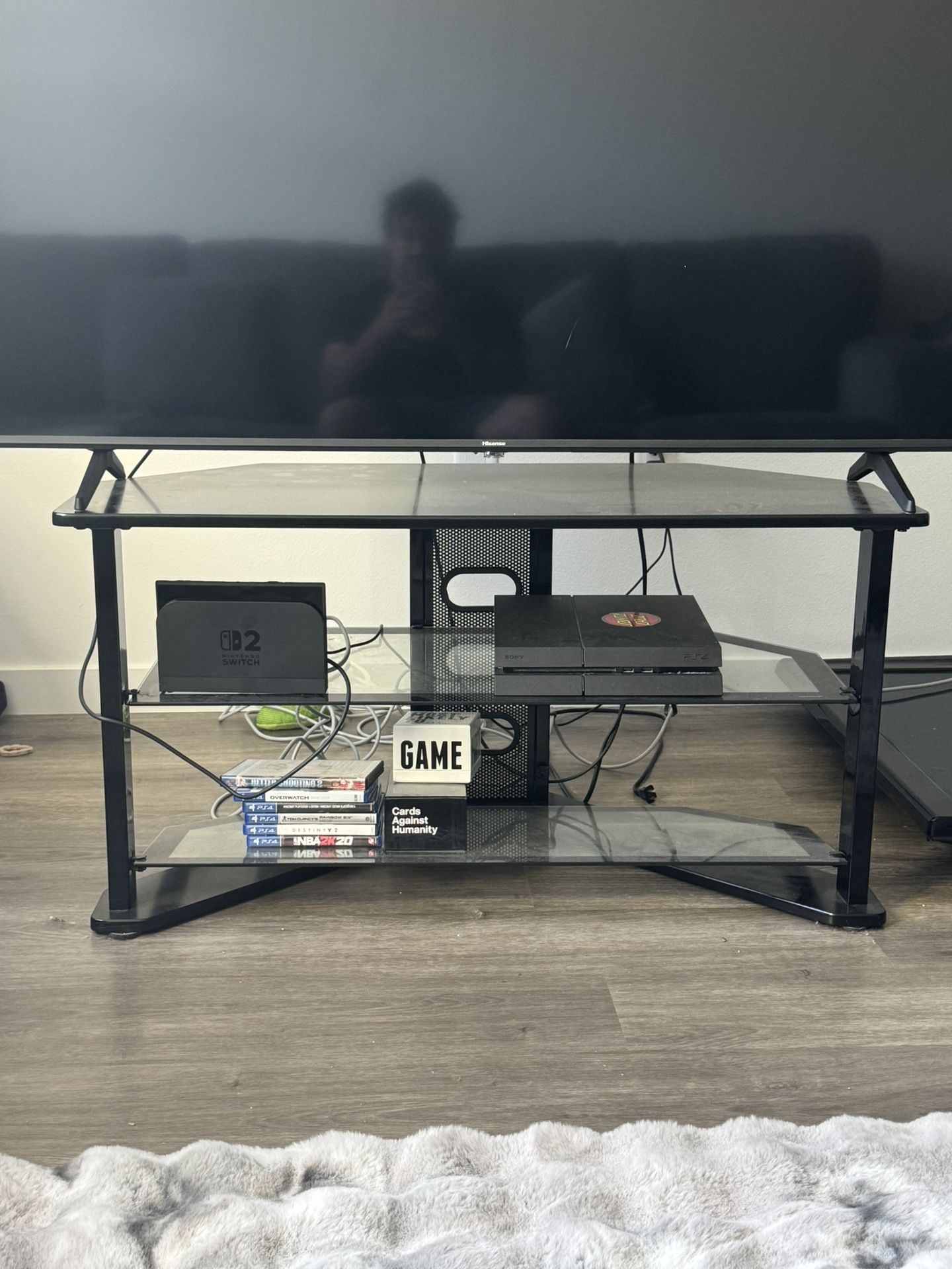 Glass & Metal TV Stand – Used but Solid – $25
